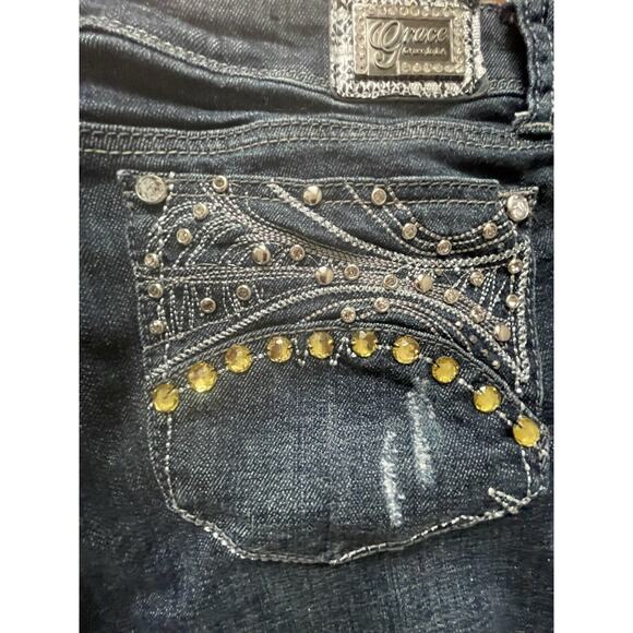 Grace in LA Boot Cut Jeans Womens Sz 36 Embroidered Sequin Denim - Picture 12 of 14